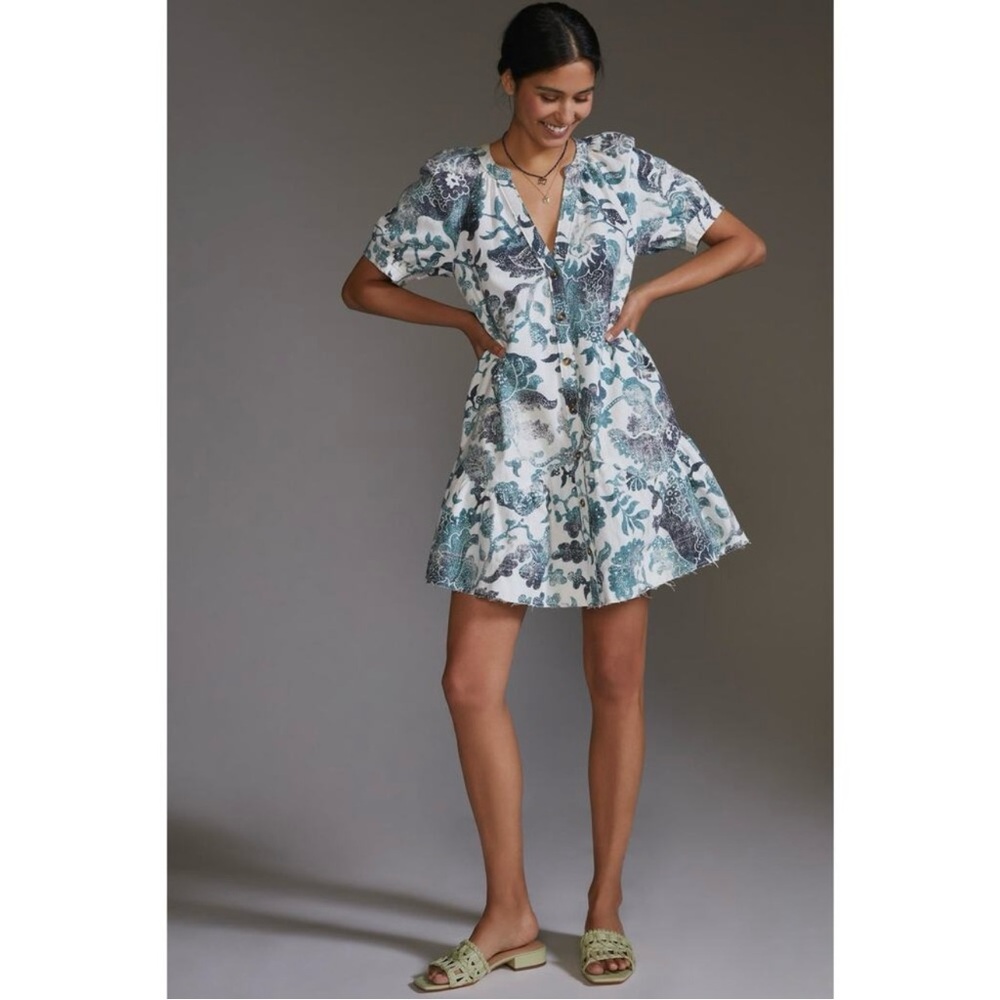 ANTHROPOLOGIE Pilcro Puff Sleeve Floral Dress Size Small